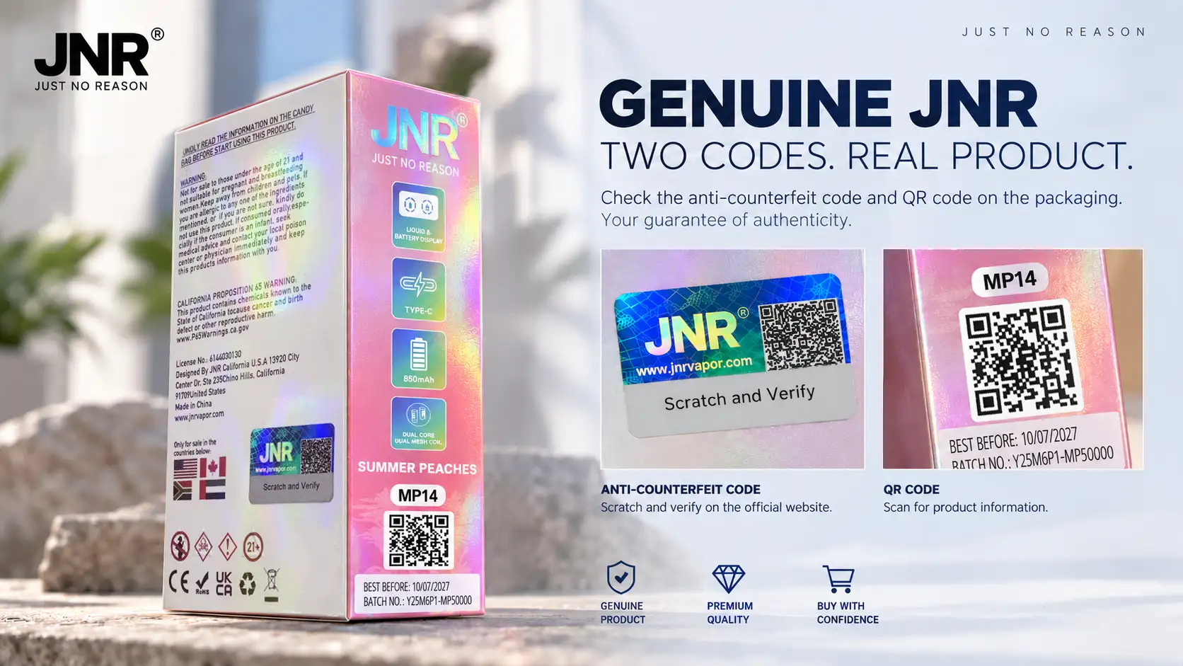 V&eacute;rification du code d&rsquo;authenticit&eacute; et de l&rsquo;emballage d&rsquo;une JNR